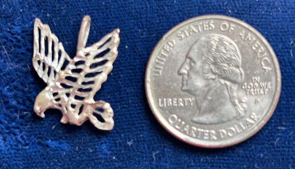 Vintage Sterling Silver Etched Bald Eagle Bird Pendant Slide 925